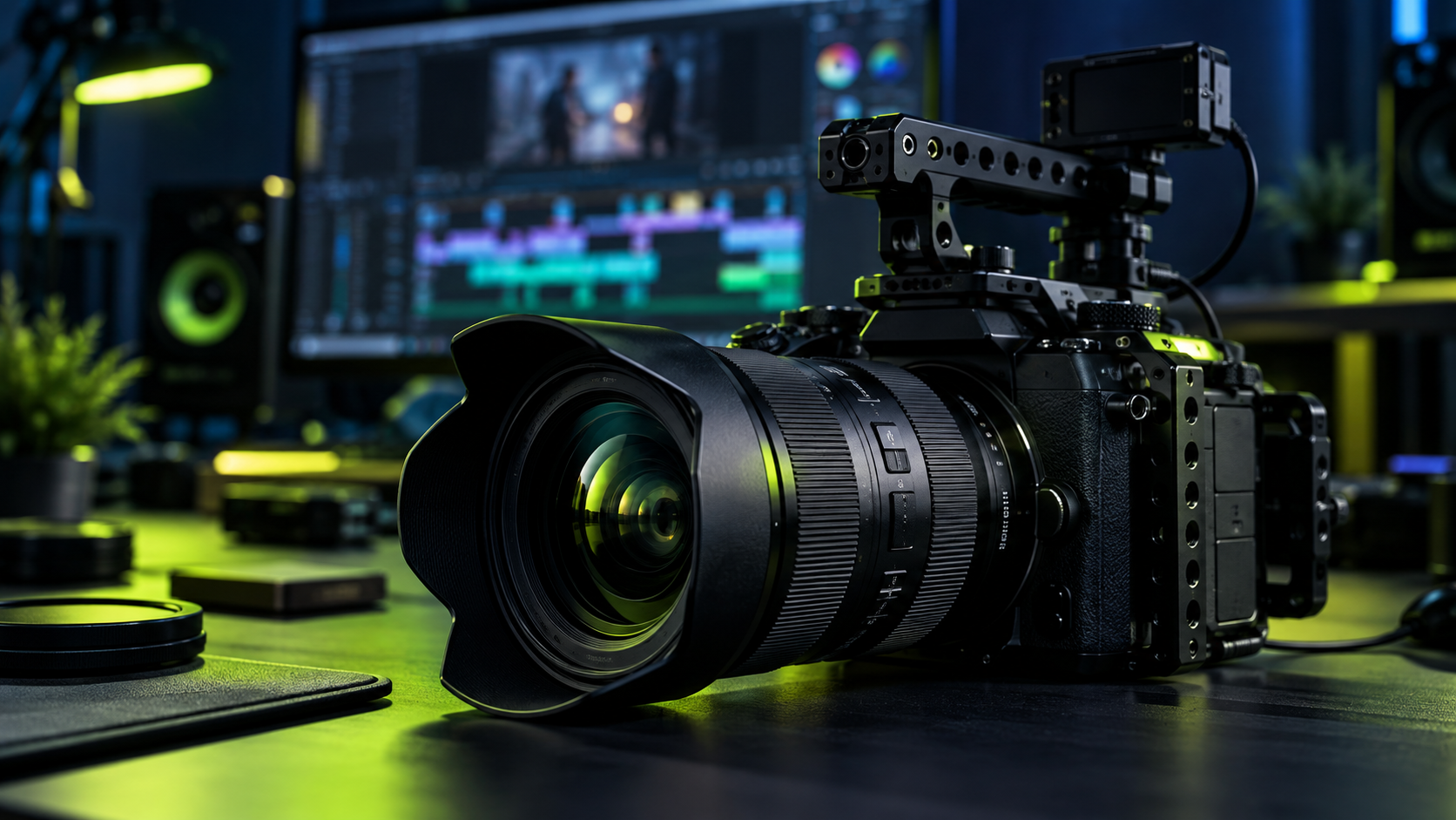 Professional camera in a video content studio